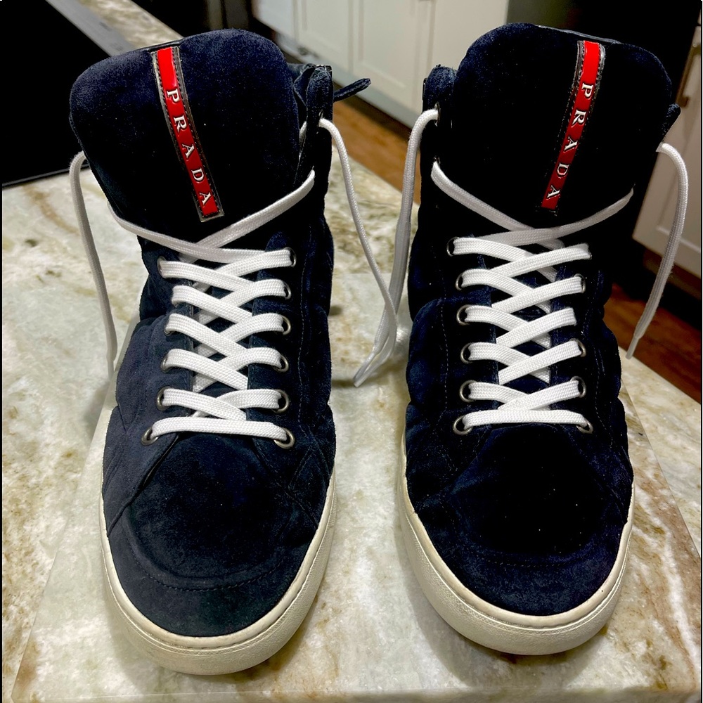 Prada mens suede leather high top sneakers with zipper